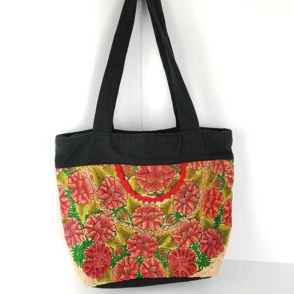 Guatemala Handmade Red Rose Floral Embroidered Purse Tote Shoulder‎ Bag《369》 - Picture 1 of 10
